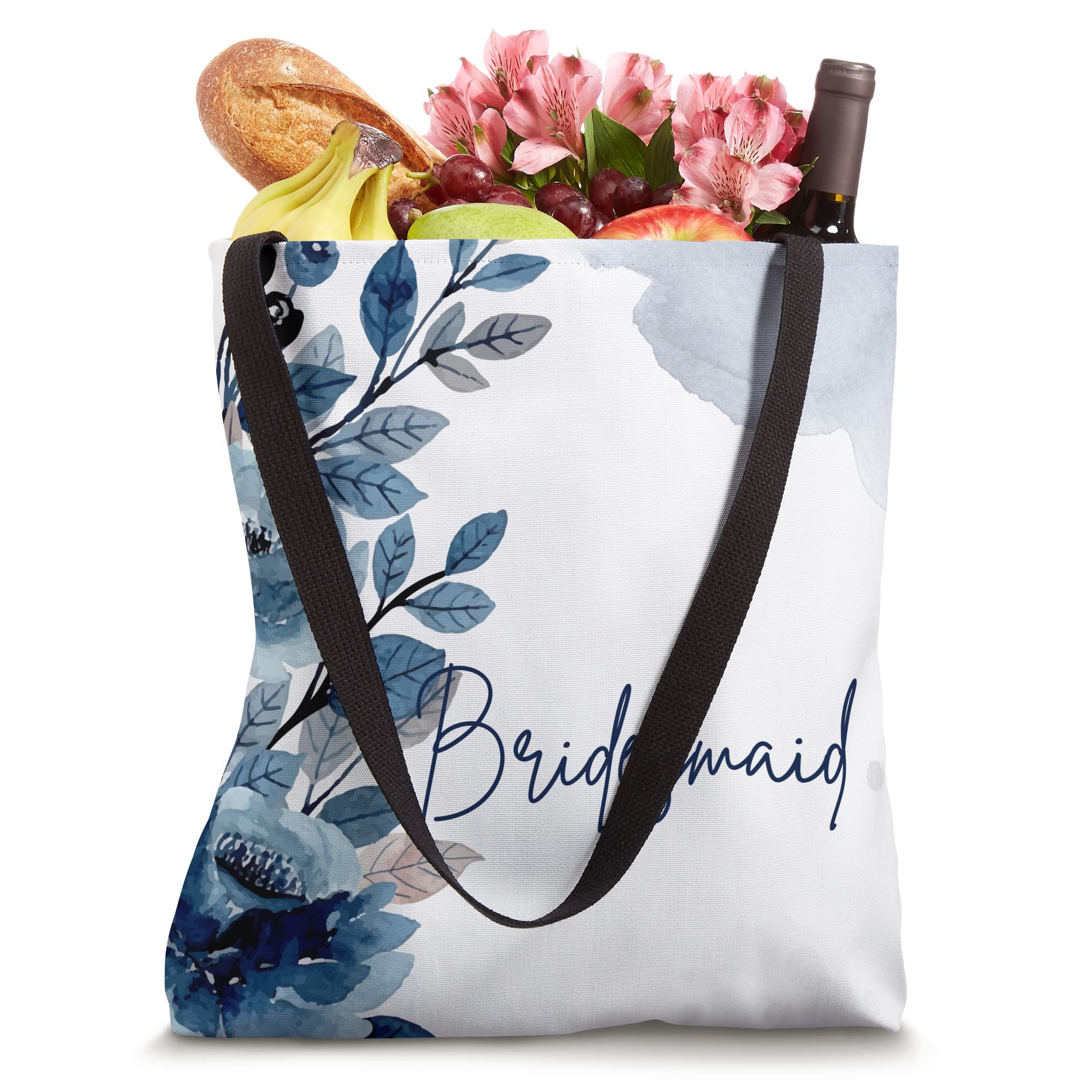 Blue Roses Floral Watercolor Bridesmaid Tote Bag