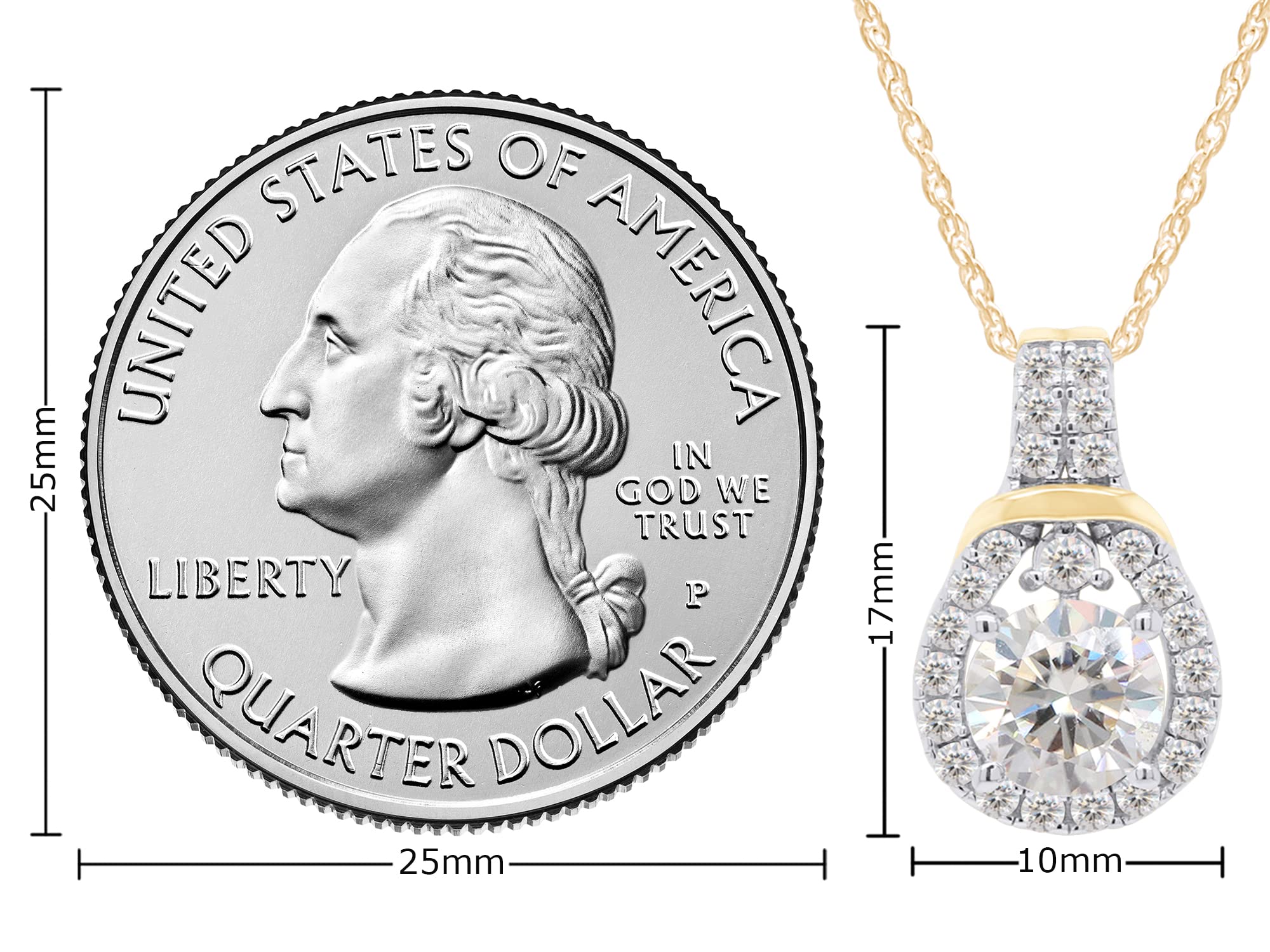 SAVEARTH DIAMONDS 6.5MM Center, Round Cut Lab Created Moissanite Diamond Teardrop Halo Pendant Necklace In 14k Yellow Gold Over 925 Sterling Silver With 18" Chain (VVS1 Clarity, 1.20 Cttw)