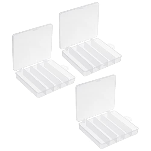 PATIKIL Fishing Tackle Box, 3 Pack 6.9 x 6 x 1.2 Inch Plastic 5 Grids Lure Bait Hooks Accessory Organizer Storage Container, Clear