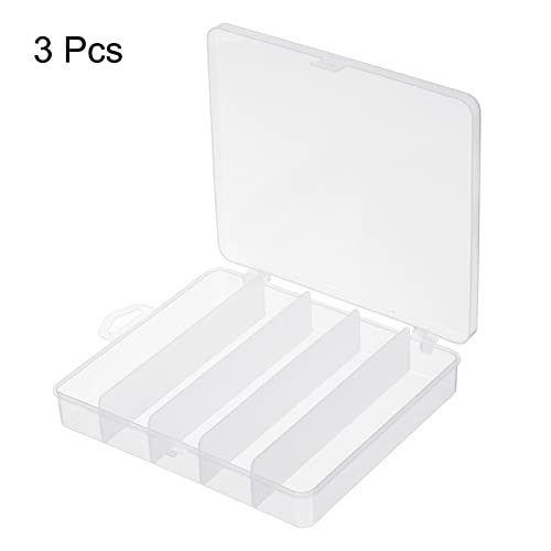 PATIKIL Fishing Tackle Box, 3 Pack 6.9 x 6 x 1.2 Inch Plastic 5 Grids Lure Bait Hooks Accessory Organizer Storage Container, Clear