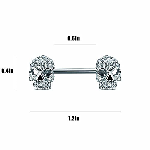 dokreil Shiny CZ Double Skull Barballs Nipple Piercing Body Jewelry for Women