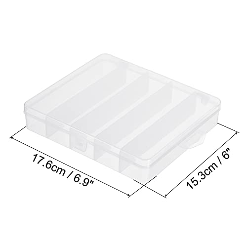 PATIKIL Fishing Tackle Box, 3 Pack 6.9 x 6 x 1.2 Inch Plastic 5 Grids Lure Bait Hooks Accessory Organizer Storage Container, Clear