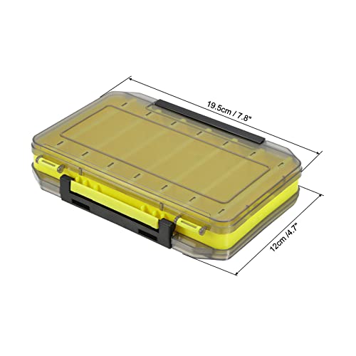 PATIKIL Two Sided Fishing Lure Storage Box Plastic Fish Tackle 14 Grids Container Organizer, Yellow