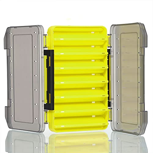 PATIKIL Two Sided Fishing Lure Storage Box Plastic Fish Tackle 14 Grids Container Organizer, Yellow