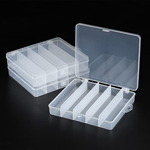 PATIKIL Fishing Tackle Box, 3 Pack 6.9 x 6 x 1.2 Inch Plastic 5 Grids Lure Bait Hooks Accessory Organizer Storage Container, Clear