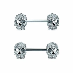 dokreil Shiny CZ Double Skull Barballs Nipple Piercing Body Jewelry for Women