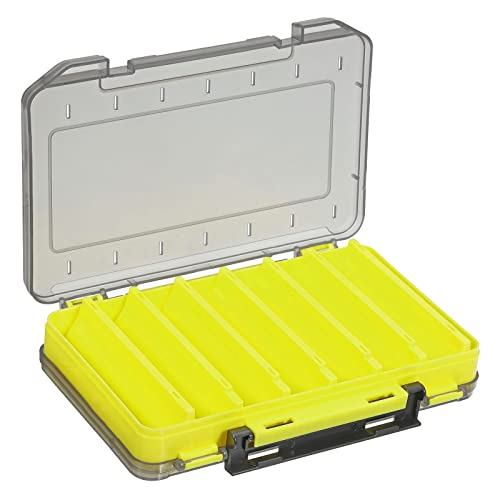 PATIKIL Two Sided Fishing Lure Storage Box Plastic Fish Tackle 14 Grids Container Organizer, Yellow