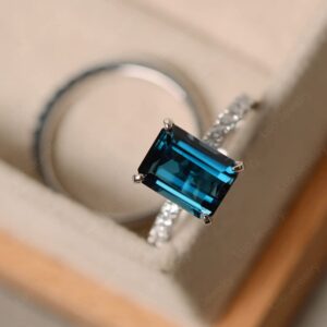 LUO 925 Sterling Silver Wedding Band Emerald Cut Bridal Rings Sets London Blue Topaz Solitaire Promise Engagement Rings for Women US Size 7