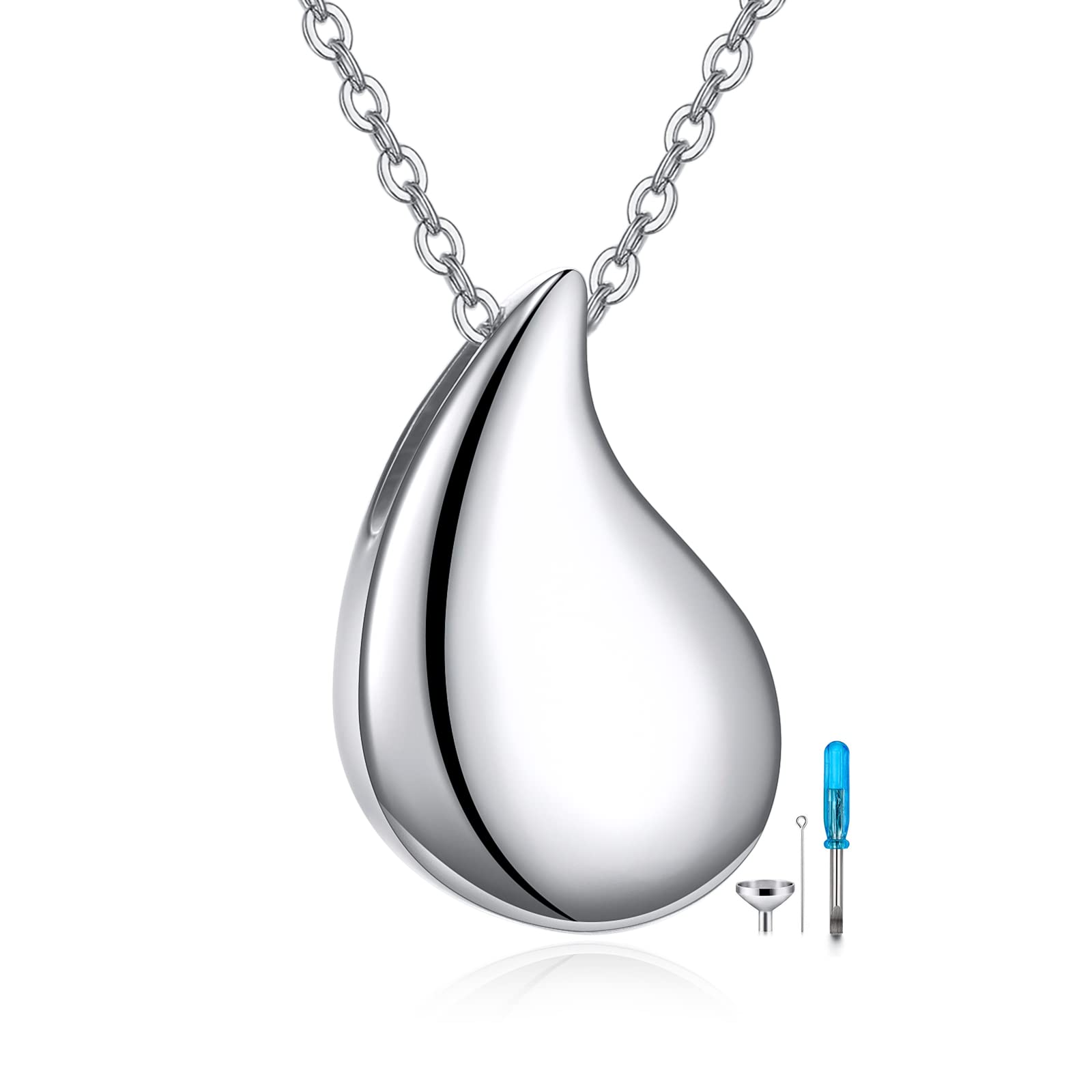 SHEAISRS Teardrop Urn Necklace for Ashes Sterling Silver Cremation Pendant Necklace Keepsake Jewelry for Women