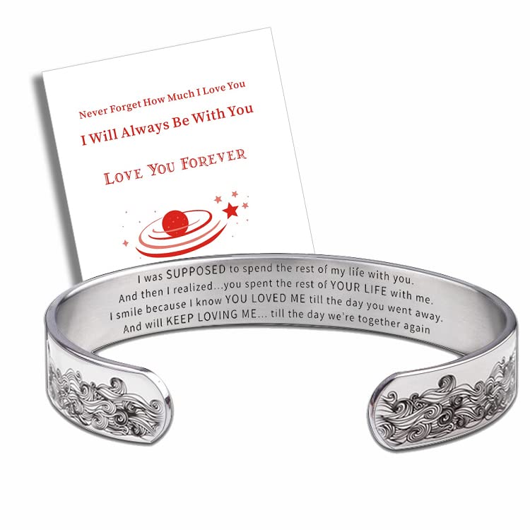 Jojomina To My Husband In Heaven Memorial Bracelet, Engraved Remembrance Sympathy Cuff Bangle Bracelet I Was Supposed to Mantra Cuff Bangle for Loss of Husband