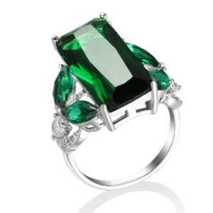 Hsitgexf Huge Lab-Grown Green Gemstone Ring Emerald Cut CZ Cubic Zirconia with Marquise Side Stones Fashion Women's Wedding Engagement Anniversary Ring (US size 6)