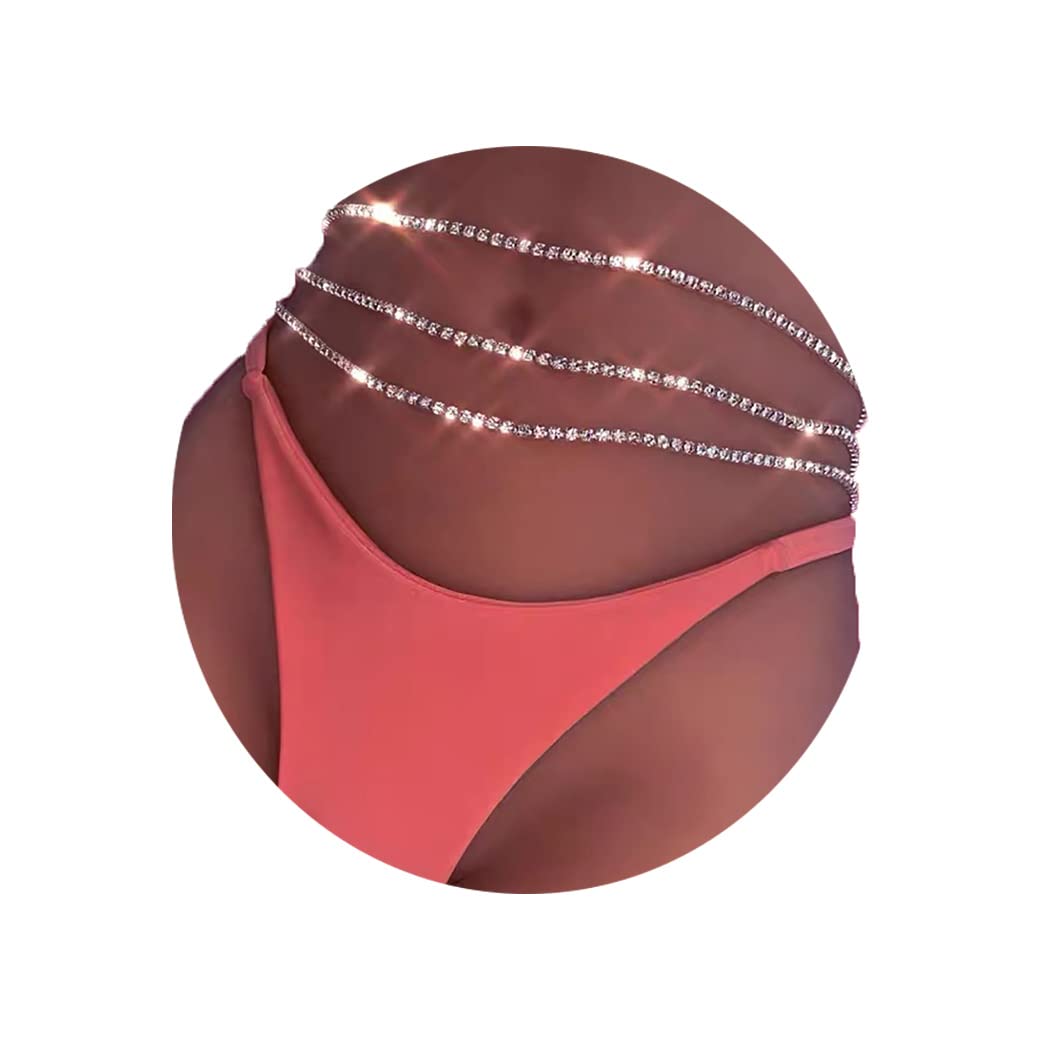 Rhinestone Layered Body Chain Sliver Sexy Crystal Metal Belly Waist Chains Evening Rave Nightclub Multilayered Adjustable Body Accessories Jewelry for Women(3pcs)