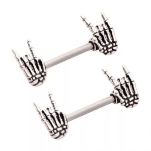 Pierced Owl 14GA 316L Stainless Steel Skeleton Hand Nipple Barbells, Sold as a Pair