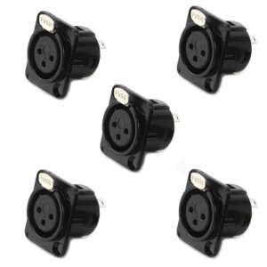 GDQLCNXB XLR Female Jack 3 Pin Panel Mount Jacks, XLR Female Socket Audio Speaker Microphone Connector 8Pcs,Black Metal Housing.