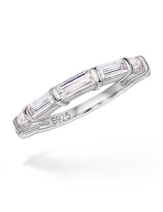 michooyel s925 baguette eternity ring wedding band ring cubic zirconia stacking ring sterling silver ring for women