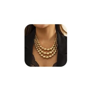 Jovono Chunky Gold Necklaces Beaded Statement Necklace Layered Bib Necklace Accessories for Women