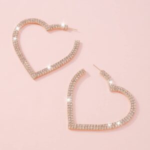 JWICOS Glitter Hoop Earrings Rhinestone Heart Drop Dangle Earrings for Women (Gold)