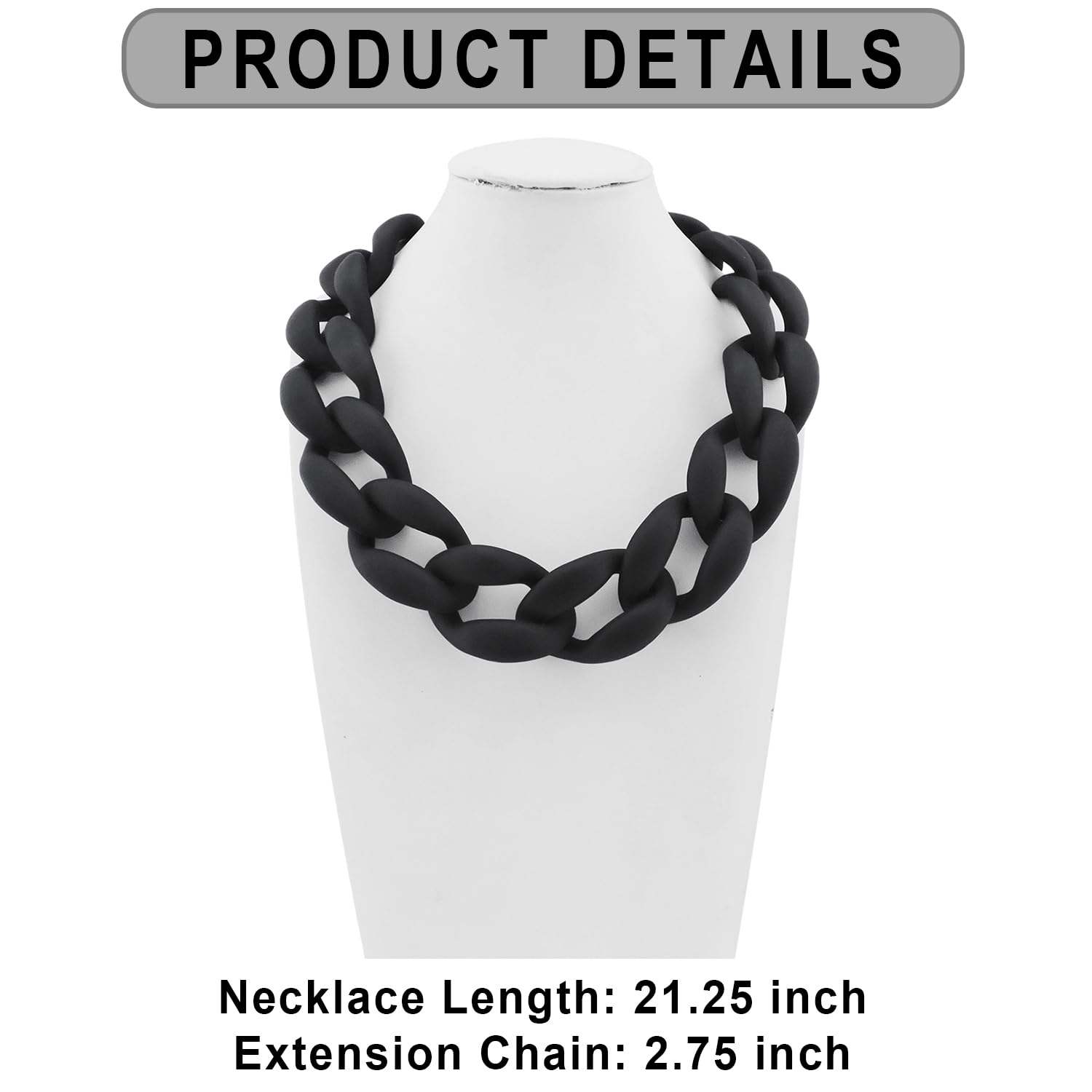 Firstmeet Chunky Acrylic Necklace Smooth Chain Link Cool Statement Choker Cuban Style Jewelry Gift for Women(XL-1118-Black matte)