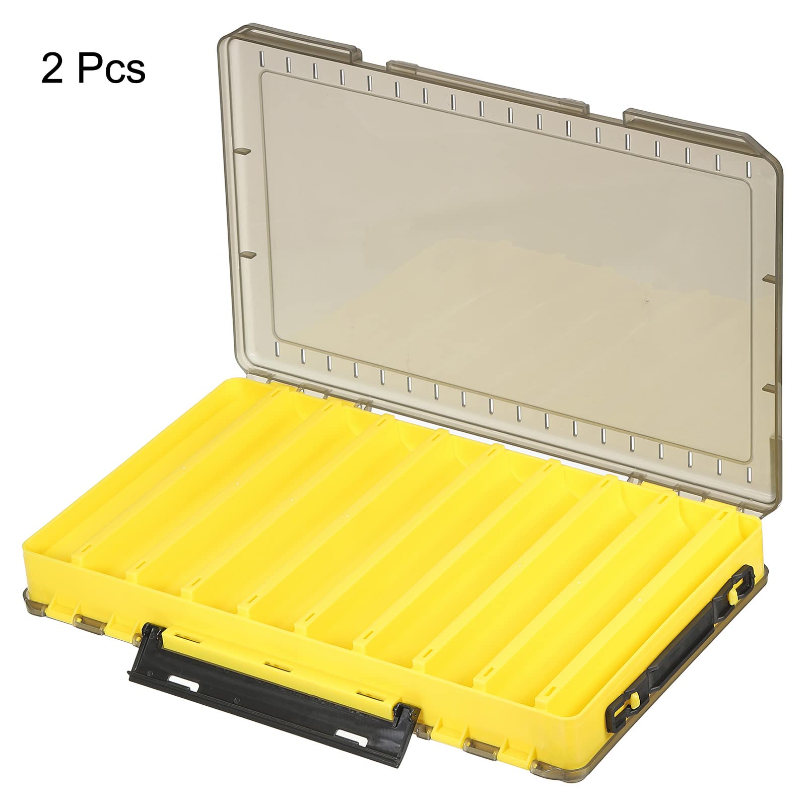 PATIKIL Double-Sided Fishing Lure Box, 2 Pack Plastic 18 Grids Fish Tackle Bait Organizer Storage Container, Yellow