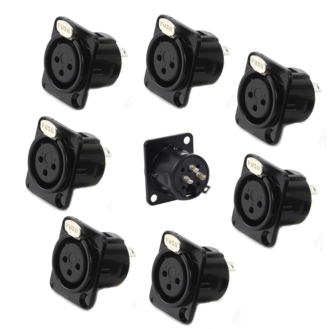 GDQLCNXB XLR Female Jack 3 Pin Panel Mount Jacks, XLR Female Socket Audio Speaker Microphone Connector 8Pcs,Black Metal Housing.