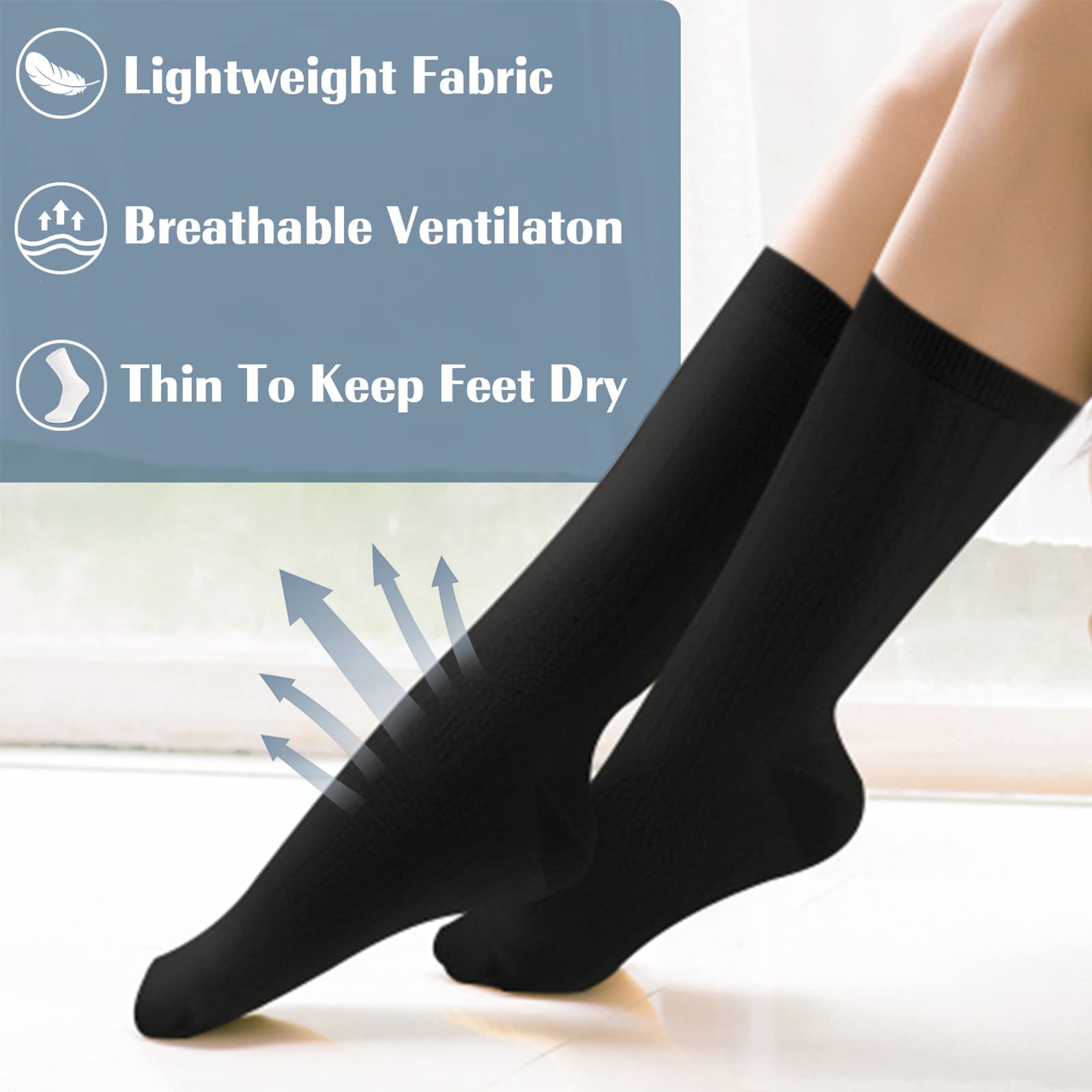 Compression Crew Socks for Women Thin Lightweight (15-20 mmHg) for Athletic Nurse Circulation Support Socks, 4 Pairs/Black