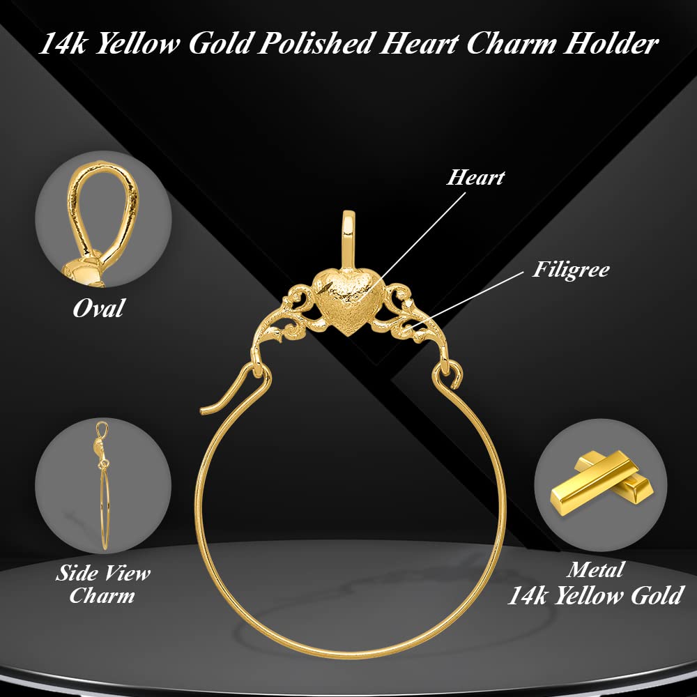 Auriga Fine Jewelry Gift For Mothers Day 14k Yellow Gold Polished Heart Charm Holder Gift for Women