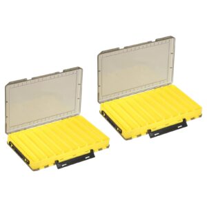 patikil double-sided fishing lure box, 2 pack plastic 18 grids fish tackle bait organizer storage container, yellow