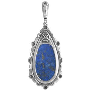 American West Sterling Silver Women's Pendant Enhancer Denim Lapis Gemstone Teardrop Bordered Design