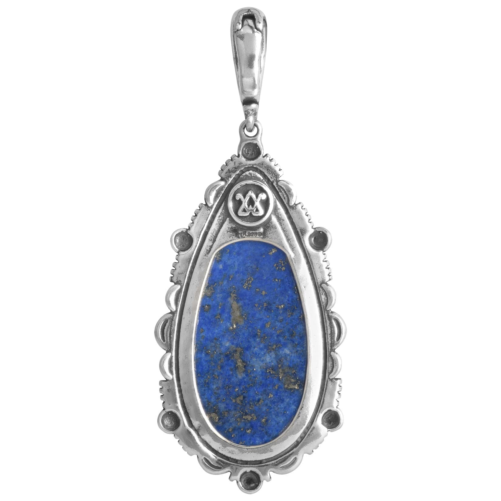 American West Sterling Silver Women's Pendant Enhancer Denim Lapis Gemstone Teardrop Bordered Design