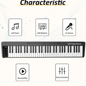 Finger Dance 61 Key Folding Piano Keyboard, Upgrand Imitation Wood Texture Keyboard Portable Piano, Bluetooth & MIDI, Foldable Keyboard Piano for Beginner - Deep Black