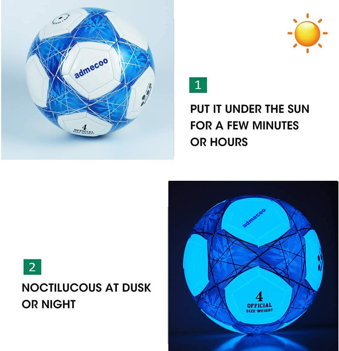 admecoo Light Up Soccer Ball Glow in The Dark Soccer Ball Size 3/4/5 with Needles and Pump Ball for Men Youth and Adult Night Games