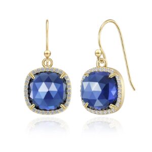 Jupiter Natural Sapphire Gemstone Earrings - 14k Gold Plated Genuine Gemstone Dangle Women Earrings, 10mm Natural Sapphire, Sapphire Dangle Earrings Gifts