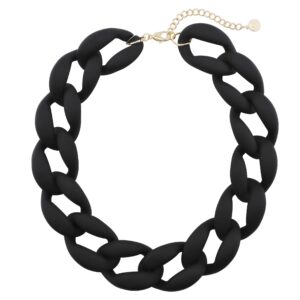 firstmeet chunky acrylic necklace smooth chain link cool statement choker cuban style jewelry gift for women(xl-1118-black matte)