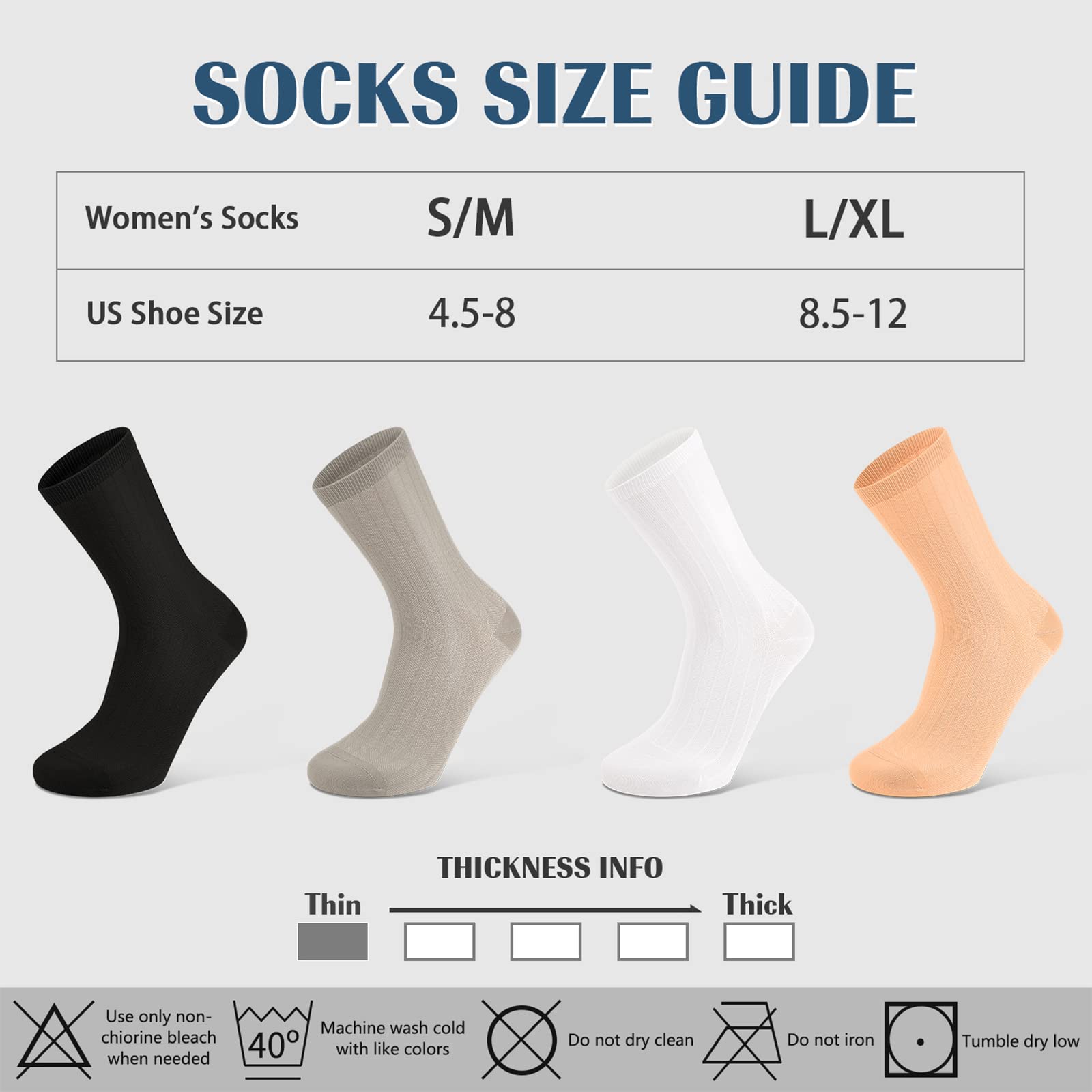 Compression Crew Socks for Women Thin Lightweight (15-20 mmHg) for Athletic Nurse Circulation Support Socks, 4 Pairs/Black