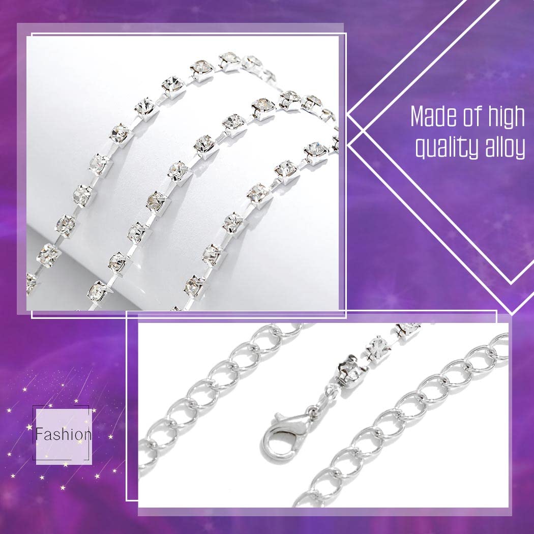 Rhinestone Layered Body Chain Sliver Sexy Crystal Metal Belly Waist Chains Evening Rave Nightclub Multilayered Adjustable Body Accessories Jewelry for Women(3pcs)