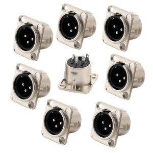 gdqlcnxb xlr male jack 3 pin panel mount jacks，silver metal housing xlr-m socket audio speaker microphone connector 8pcs.