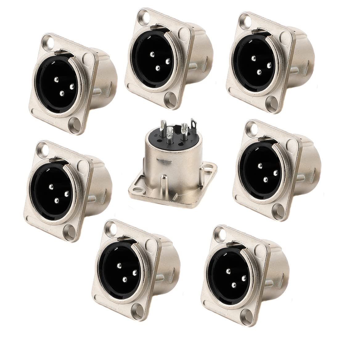 GDQLCNXB XLR Male Jack 3 Pin Panel Mount Jacks，Silver Metal Housing XLR-M Socket Audio Speaker Microphone Connector 8Pcs.