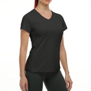 icyzone Workout Shirts Yoga Tops Activewear V-Neck T-Shirts for Women Running Fitness Sports Short Sleeve Tees (Black/Cream White/Brick, XL)