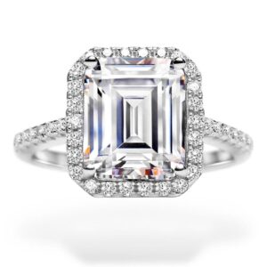 michooyel s925 4.0ct emerald cut engagement ring for women diamond halo promise ring cubic zirconia sterling silver wedding band ring for women