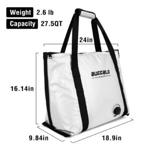 Buffalo Gear Insulated Fish Bag Cooler Flat Bottom-26L Waterproof Fish Kill Bag,Small Fishing Bag Leakproof Fish Cooler (White)