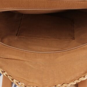 Block Garden Handmade Straw Shoulder Bag for Women Beach Bag Tote Handbag, 01 camel