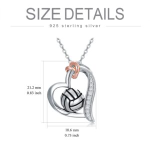 YAFEINI Volleyball Necklace Sterling Sliver Heart Charm Pendant Sports Necklace Jewelry for Women