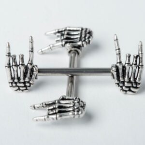 Pierced Owl 14GA 316L Stainless Steel Skeleton Hand Nipple Barbells, Sold as a Pair