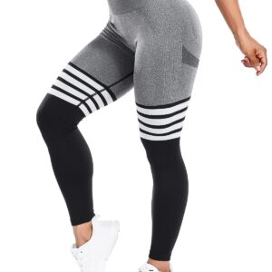 KIWI RATA Women Ribbed Booty Seamless Leggings High Waisted Workout Butt Lift Gym Yoga Panst Stretch Tights (#0 Stripe Black, M)