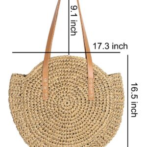 Block Garden Handmade Straw Shoulder Bag for Women Beach Bag Tote Handbag, 01 camel