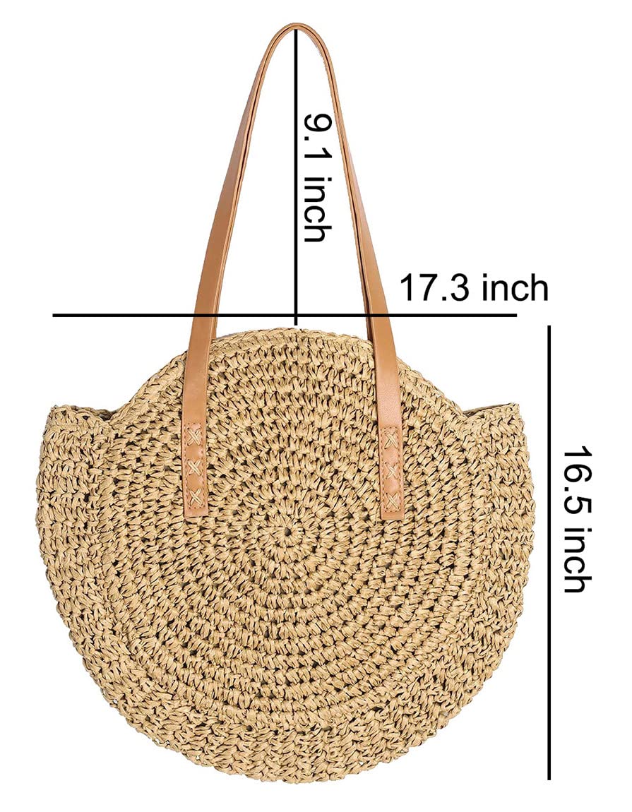 Block Garden Handmade Straw Shoulder Bag for Women Beach Bag Tote Handbag, 01 camel