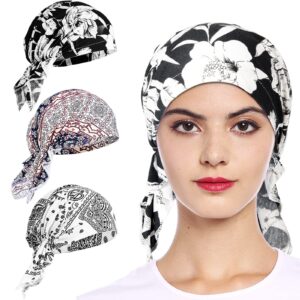 ellewin headwear 3 pack soft head scarf wrap slouchy beanie skull cover hat cap pre tied bandana hair loss for women girls