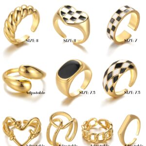 FAXHION 10PCS Gold Stackable Rings Set for Women, 18K Gold Plated Open Stacking Knuckle Ring, Adjustable Chunky Signet Band Ring for Gift