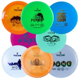 viking discs conqueror disc golf set - 8 frisbee discs for any distance, pdga approved - putter, mid-range, fairway driver, distance driver - frisbee golf discs set for beginners and professionals