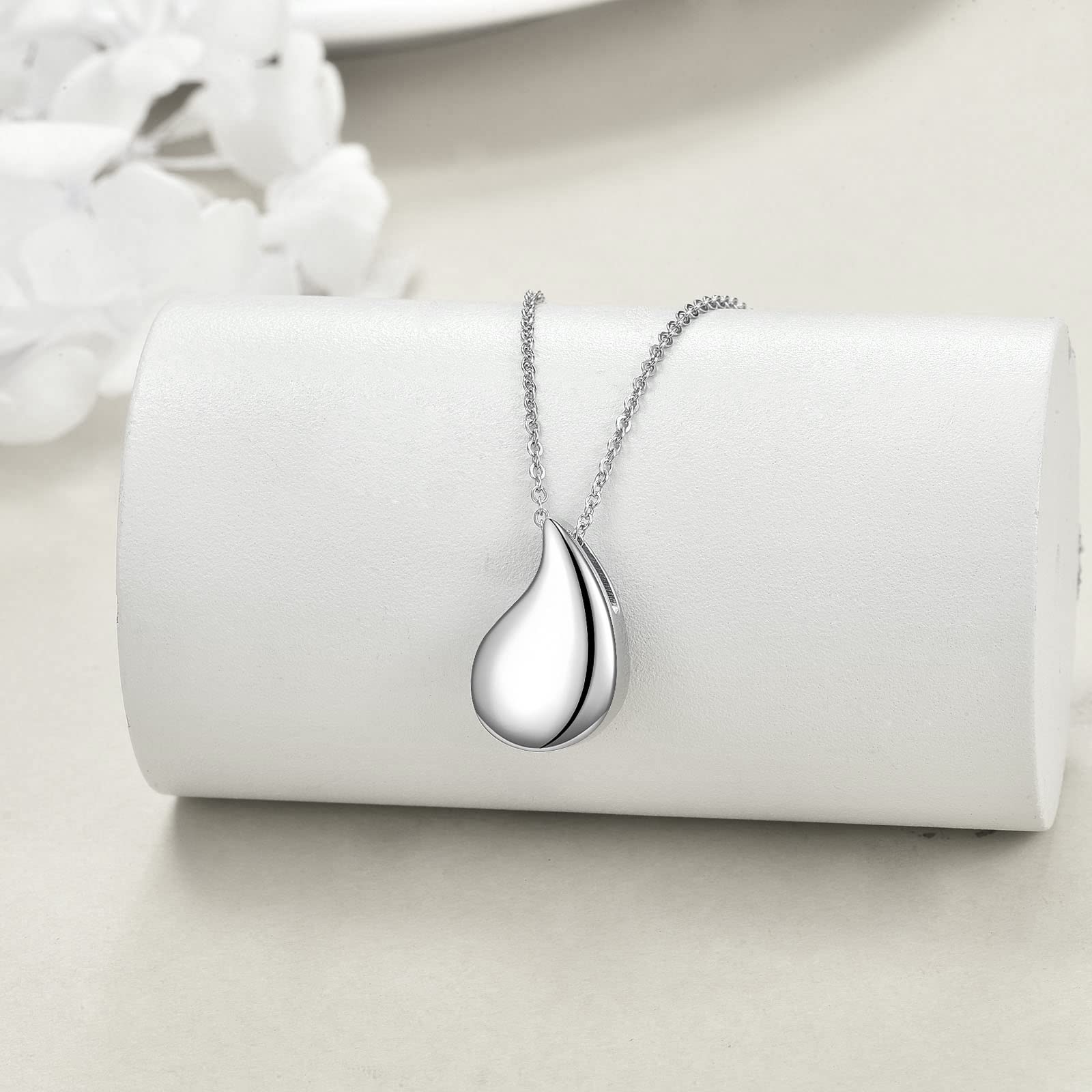 SHEAISRS Teardrop Urn Necklace for Ashes Sterling Silver Cremation Pendant Necklace Keepsake Jewelry for Women